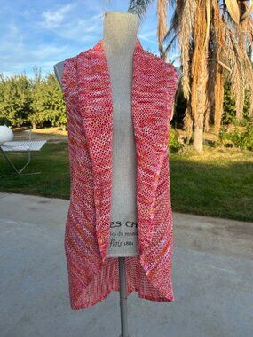 NWT Y2K Open Front Long Sleeveless Cardigan Sweater Pink-Orange Knit‎ Size M